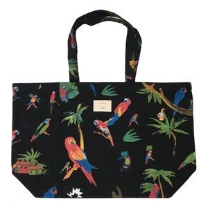 Sézane Black Bird Print Cloth Tote Bag